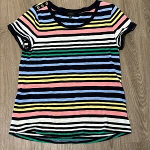 Talbots Striped Cotton Modal Tee M Nautical Shoulder Button Top